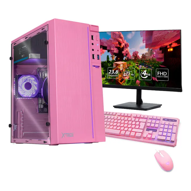 Xtreme Pc Gaming Amd Radeon Vega Renoir Ryzen 5 5600gt 16gb Ssd 500gb Monitor 23.8 Wifi Pink