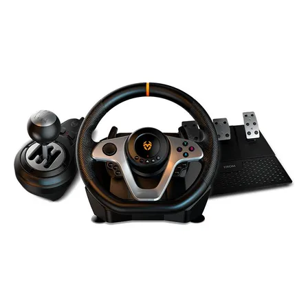 Kit Volante Y Pedales Gamer Krom K-wheel Pro Multiplatafoma Color Negro