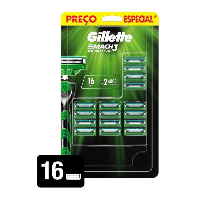 Carga Para Aparelho De Barbear Mach3 Sensitive 16un Gillette Carga Para Aparelho De Barbear Mach3 Sensitive 16un Gillette