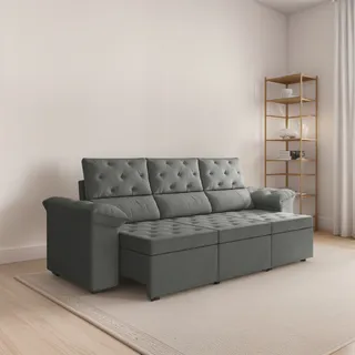 SofĂĄ RetrĂĄtil 3 Lugares 2,10m York Suede Cinza SofĂĄ RetrĂĄtil 3 Lugares 2,10m York Suede Cinza