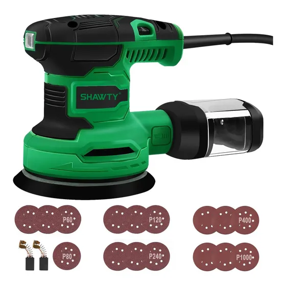 Lijadora Orbital SHAWTY, 5 Pulgadas Lijadora Orbital Aleatoria 14000RPM 2.5Ah 450W, 5 Hojas De Lija De Grano Diferente, Con Colector De Polvo, Para Carpintería, Lijado, Pulido
