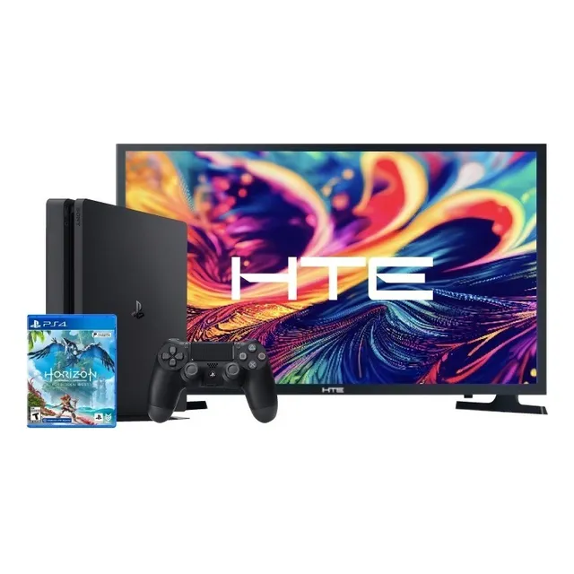 Combo Ps4 Slim 500gb + Juego + Tv Hte 24 Hd Mercadotechno Color Negro Azabache