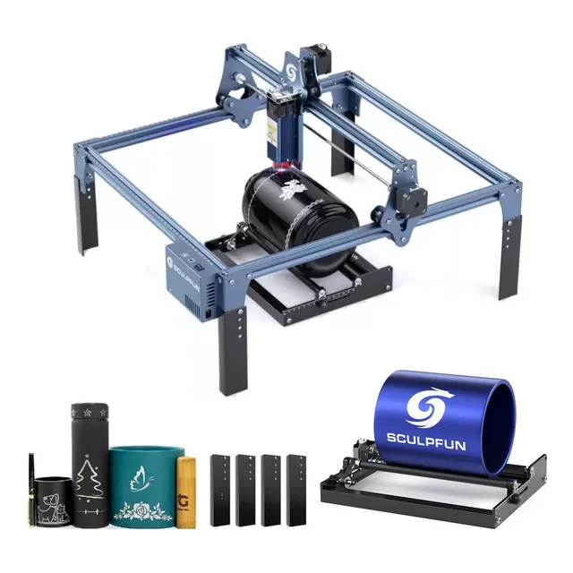 Máquina cortadora y grabadora láser Sculpfun S9 + Rodillo Giratorio 127V