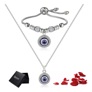2 Ojo Turco Collar Y Pulsera De Acero Inoxidable Para Mujer 2 Ojo Turco Collar Y Pulsera De Acero Inoxidable Para Mujer