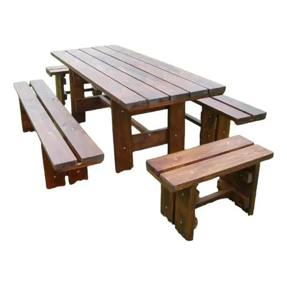 Mesa Y Dos Bancos Jardin O Barbacoa Rusticos