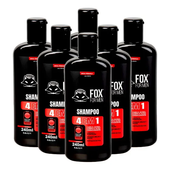 Shampoo 4 Em 1 240ml - Fox For Men - 6 Unidades