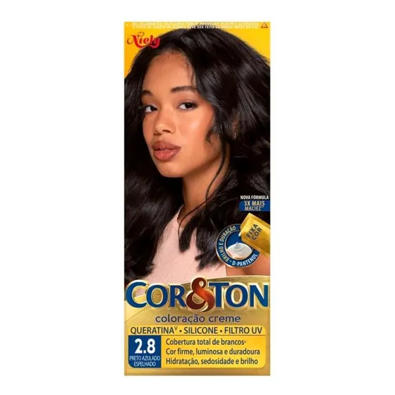 Tintura Cor&ton Coloração 2.8 Preto Azul Espelhado