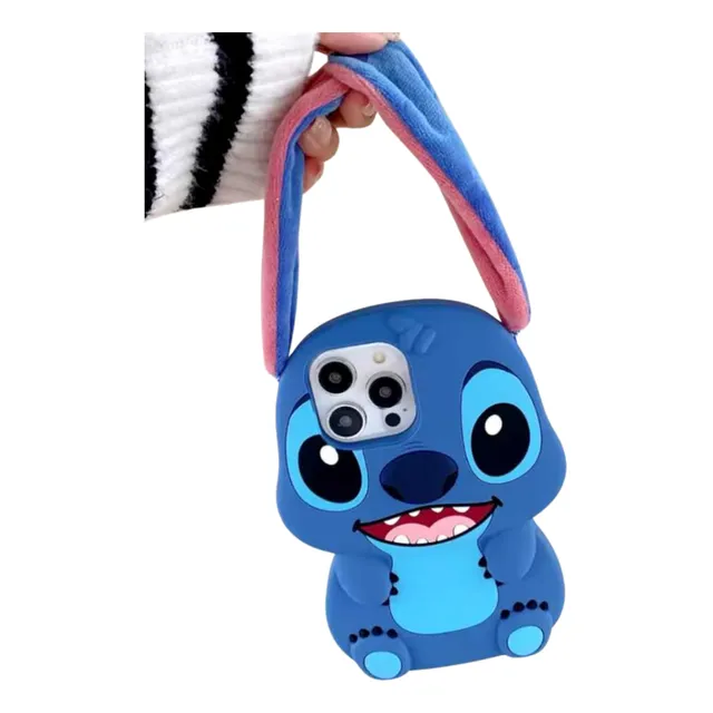 Capa Stitch Silicone Orelhas Pelúcia Com Alça Para iPhone