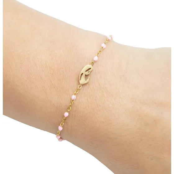 Pulsera Religiosa Mod Virgen Dorada Cuentas De C/ Rosa 1 Und