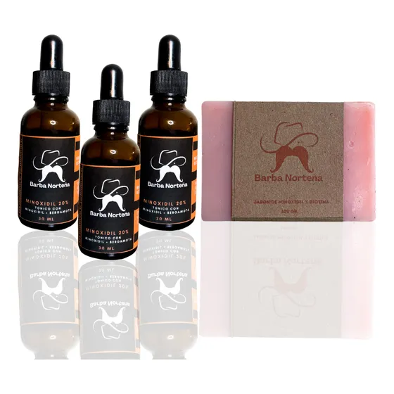 3 Piezas Minoxidil 20% + Jabón De Minoxidil Barba Norteña