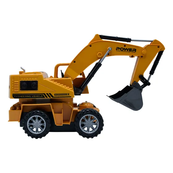 Maquina Retro Excavadora R/c Control Tipo Timon Toy Logic Color Amarillo