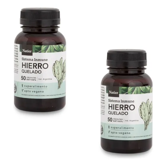 Pack 2 Hierro Quelado Natier  Glóbulos Rojos 50 Caps Natural