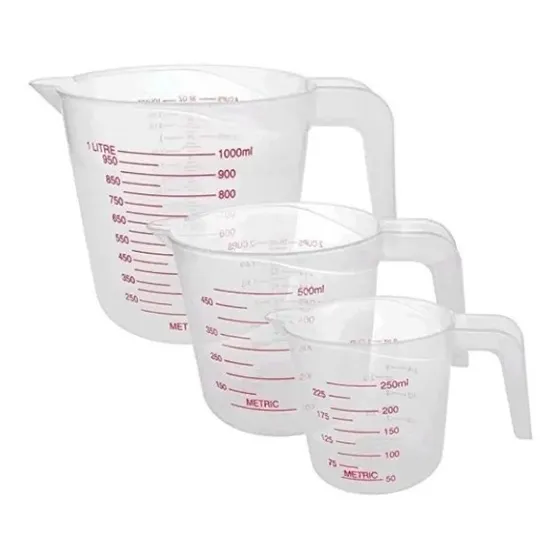 Jarras Medidoras Plástico 3 Piezas, 1000ml, 500ml, 250ml.