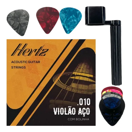 Encordoamento Cordas Violão Aço + Palhetas + Enrolador