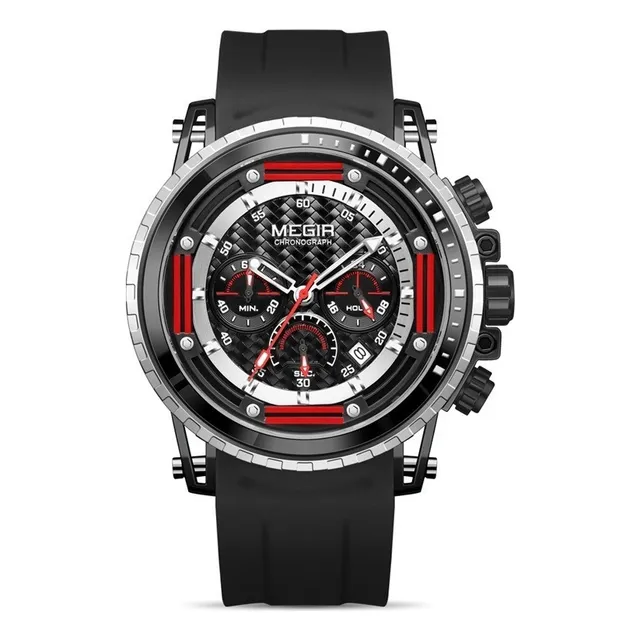 Reloj Megir 2143, Deportivo Cronógrafo De Cuarzo Bisel Negro