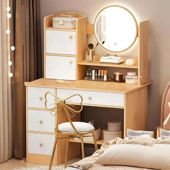 Tocador De Dormitorio Con Espejo De Maquillaje Y 6 Cajones Madera