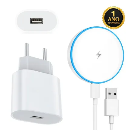 Carregador Indução Magnético Sem Fio Turbo Compativel Com iPhone 11 12 13 14 15 16 Pro Max Samsung Galaxy S25 S24 S23 S22 S21 S20 Fe Ultra Xiaomi Motorola Branco Dtimp
