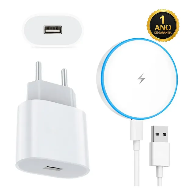 Carregador Indução Magnético Sem Fio Turbo Compativel Com iPhone 11 12 13 14 15 16 Pro Max Samsung Galaxy S25 S24 S23 S22 S21 S20 Fe Ultra Xiaomi Motorola Branco Dtimp