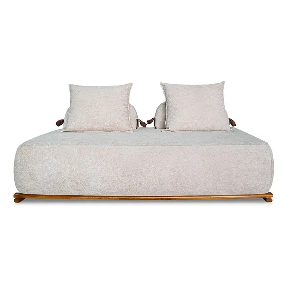 Sofá 2 Lugares 160cm Ilha Base Madeira Viero S06 Bouclê Bege Cor Creme