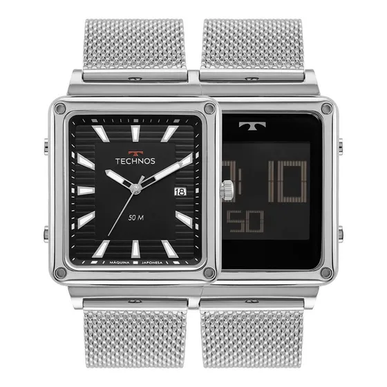 Relógio Masculino Technos Curvas Digiana Luxo Original Cor Da Correia Prata Cor Do Bisel Conforme As Imagens Cor Do Fundo Conforme As Imagens