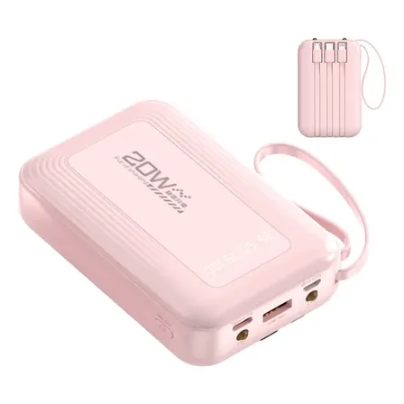 Jiditech Power Bank 10000mah Mini Portátil Carregamento Rápido Pd 20w, Carregador de Bateria Portátil com Lanterna LED, 4 Cabos Integrado compatível com iPhone e Android, 5 Dispositivos ao Mesmo Tempo