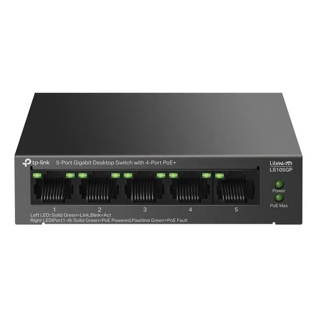 Switch 5 Puertos Gigabit Con 4 Puertos Poe+ 65w Ls105gp