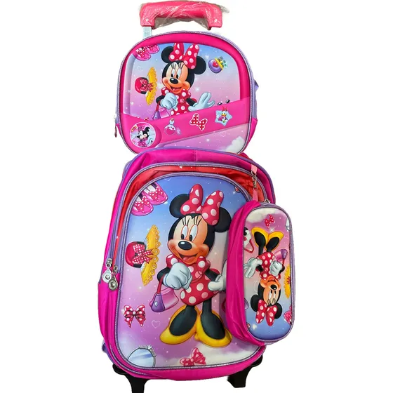 Mochila De Rueditas Con Triple Cierre+ Lanchera+ Cartuchera