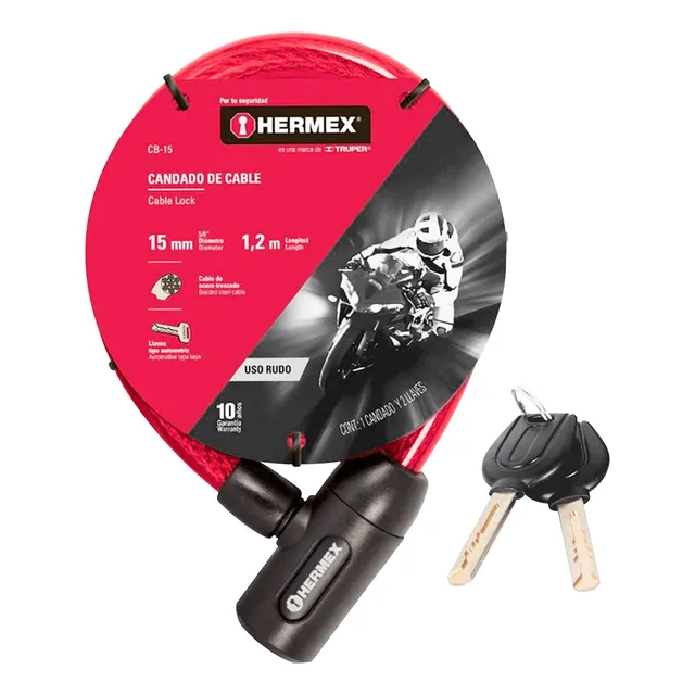 Candado Cadena Bicicleta Moto Con Llave 15mm Hermex Cb-15 Color Rojo
