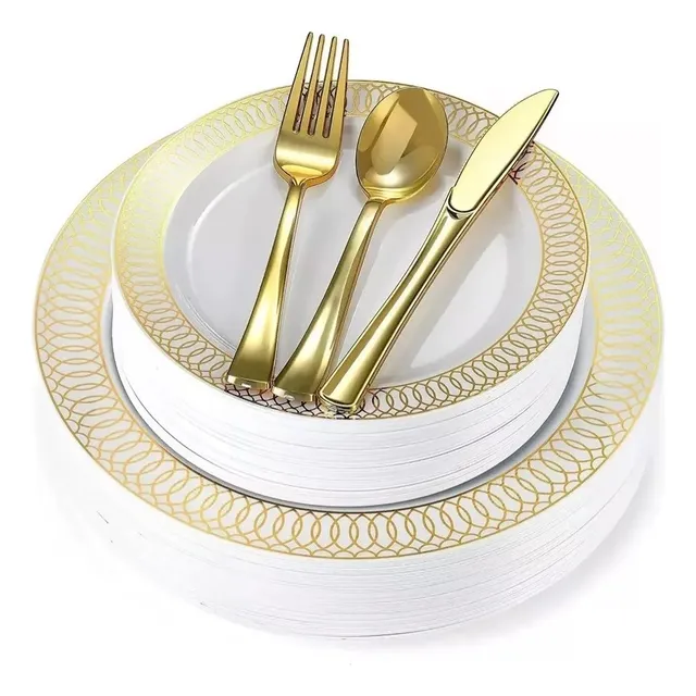 Platos desechable elegante plástico vajilla fiesta 25 Personas