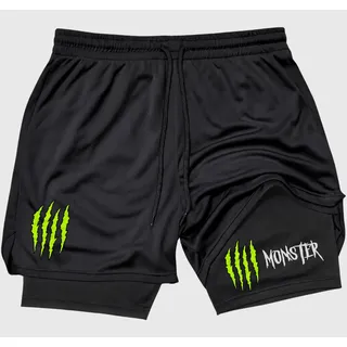 Short 2 Em 1 Academia Duplo Bermuda Masculina Monster Treino Preto Monster M