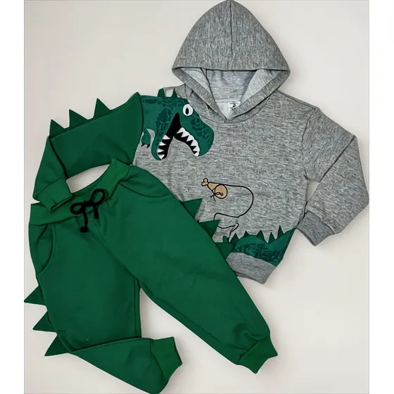 Conjunto Moletom Menino Tema Dinossauro Roupa Frio Infantil