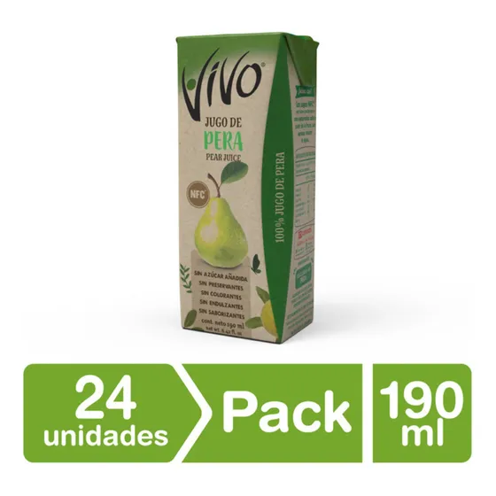 Pack 24 - Vivo Jugo 100% Fruta Pera 190 Ml