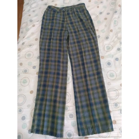 Pantalón De Dama A Cuadros Tonos De Azul. Talla 8