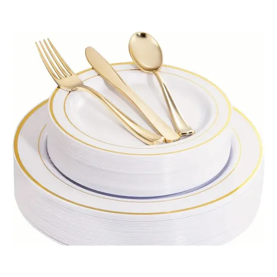 Platos Desechables Elegantes Fiesta 10 Personas 50 Pcs