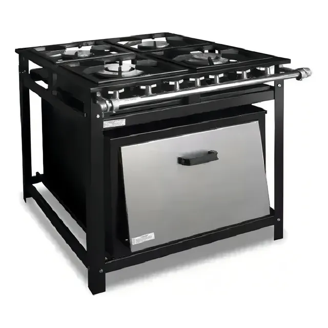 Fogão Industrial De Piso 4 Bocas C/ Forno 30x30 Cristal Aço Cor Preto Tipo de conexão Multigás BAIXA PRESSÃO