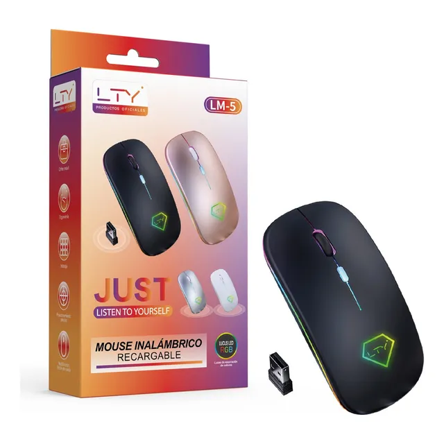 Mouse De Juego Inalámbrico Recargable Lty Lm-5 Luz Mouse A2 Color Negro
