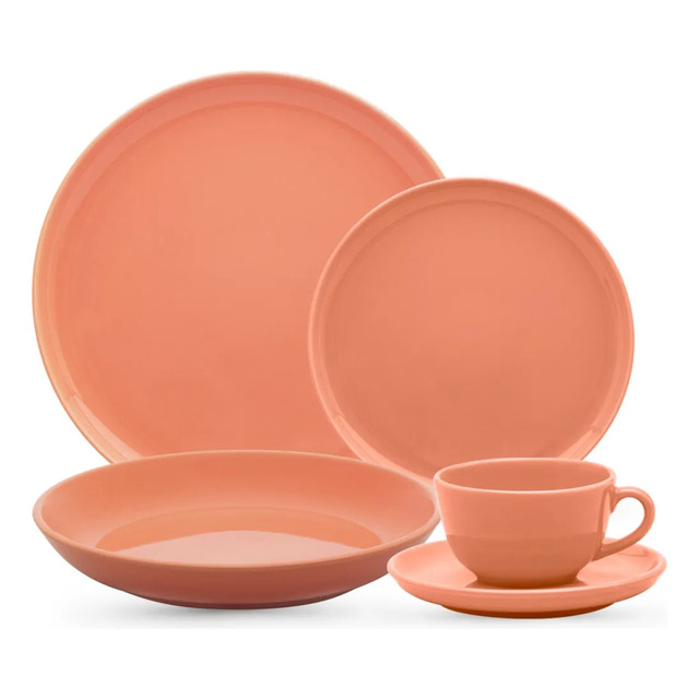 Aparelho De Jantar E Chá 30 Peças Flat Apricot - Liso Laranja-claro Aparelho De Jantar E Chá 30 Peças Flat Apricot - Liso Laranja-claro