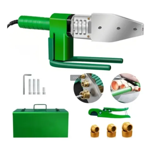 Kit de Termofusora con 6 Dados 20Mm a 63Mm y Tijera 1200W Merion Doble tubo de alta potencia, calentamiento en 140 segundos