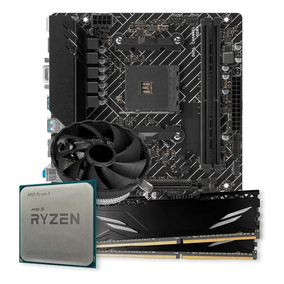 Kit Upgrade Gamer Amd Ryzen 5 5500 + A520m + 16gb Ddr4 Cor Preto