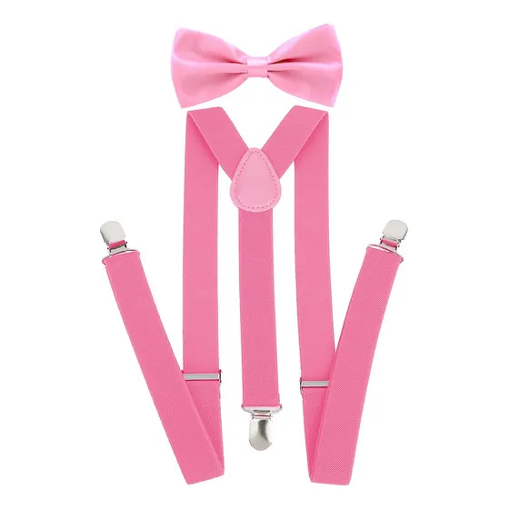 Kit Suspensório + Gravata Borboleta Rosa Bebê