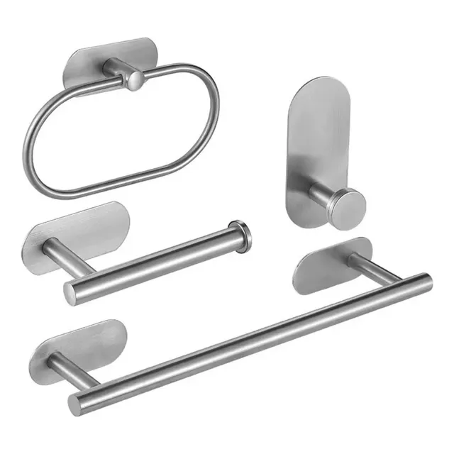 Juego Accesorios Baño 4 Piezas Acero Inox Adhesivos Clicshop