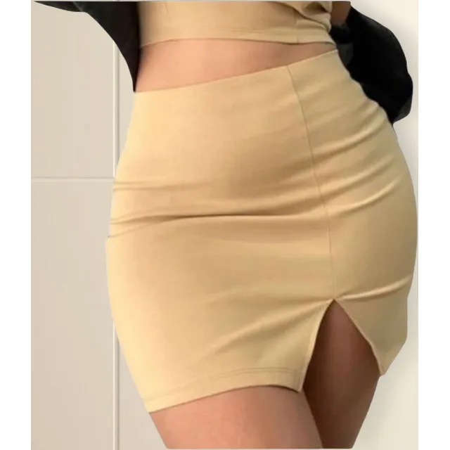 Pollera O Falda Corta De Vestir Con Tajo Sexy De Bengalina