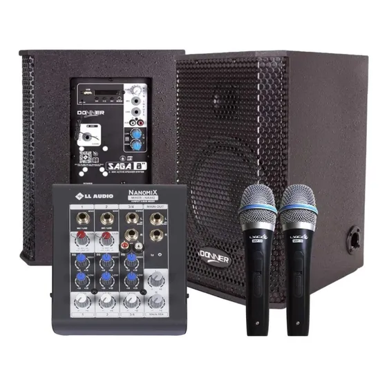 Kit Saga 8 Ativa-passiva Mesa 4 Canais Microfone Com Fio