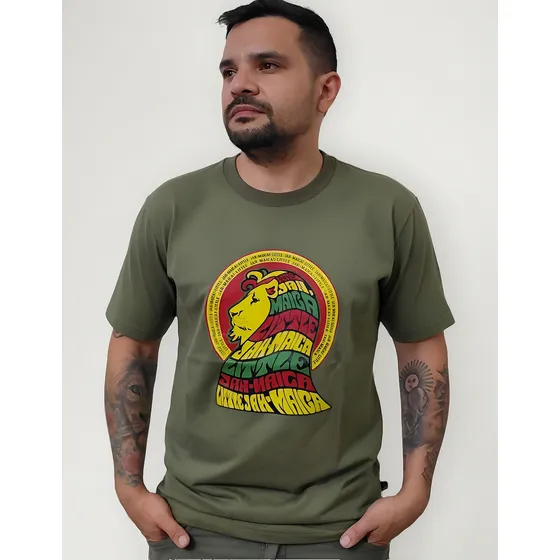 Remera Hombre Estampada Verde Lion Little Jahmaica