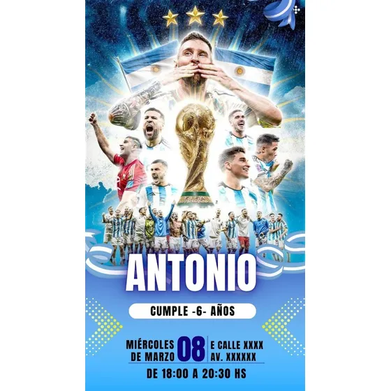 Invitación Digital Argentina Tricampeón Copa Mundial Futbol Argentina Campeón Mundial
