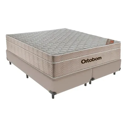 Cama Box Bege E Colchão Airtech Springpocket Queen Ortobom Bege