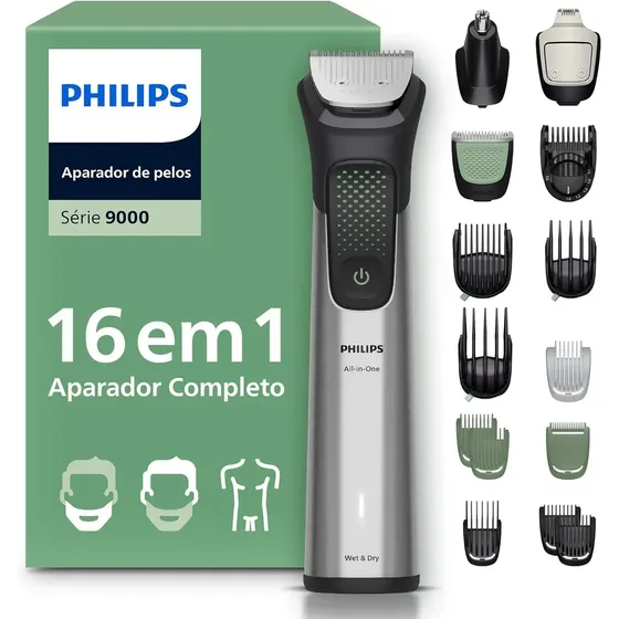 Aparador Philips All-in-One Série 9000 Para Barba, Cabelo e Corpo - Kit 16 Peças À Prova D'água Barbeador Elétrico Multigroom MG9532/15