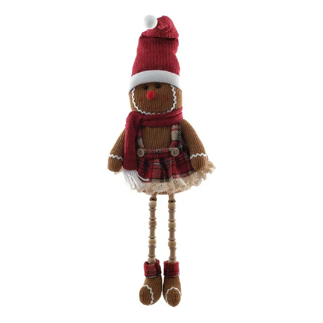 Boneco Natalino Gingerbread Sentado Vermelho E Bege 35cm