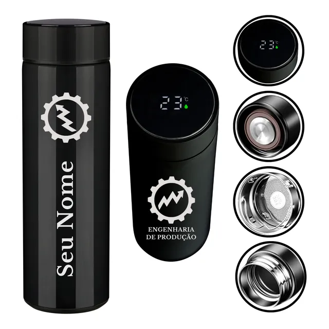 Garrafa Térmica Digital Cursos Profissões + Nome 500 Ml Inox