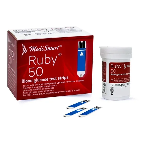 Tiras Reactivas Para Glucómetro Ruby - Caja con 50 pruebas - MediSmart